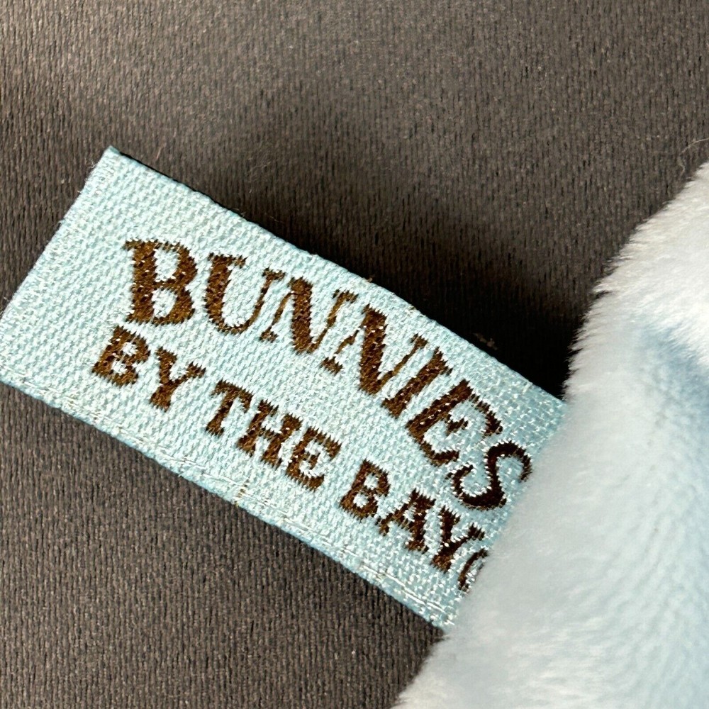 Bunnies by the Bay white Bunny Bud Buddy Security Blanket Lovey Blue Satin Trim - Picture 4 of 9